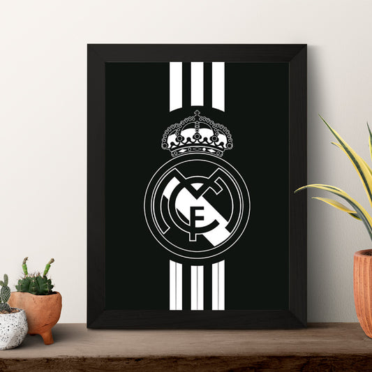 Real Madrid Logo Wall Art Frame – Classic Black & White Design
