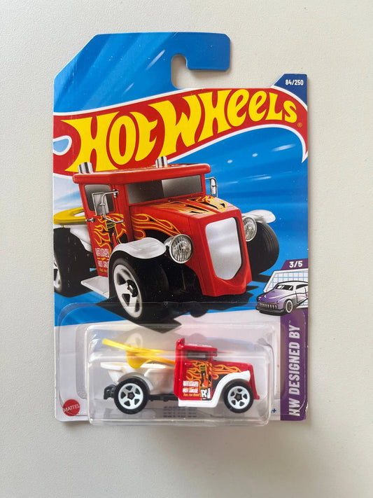 Hot Wheels Gotta Go – HW Designed By 3/5 (2025 Mainline, Red/White with Flames)